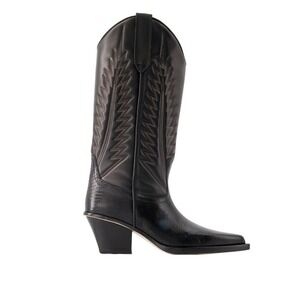 Paris Texas Black Leather Western Cowboy Boots Made in Italy Size 39